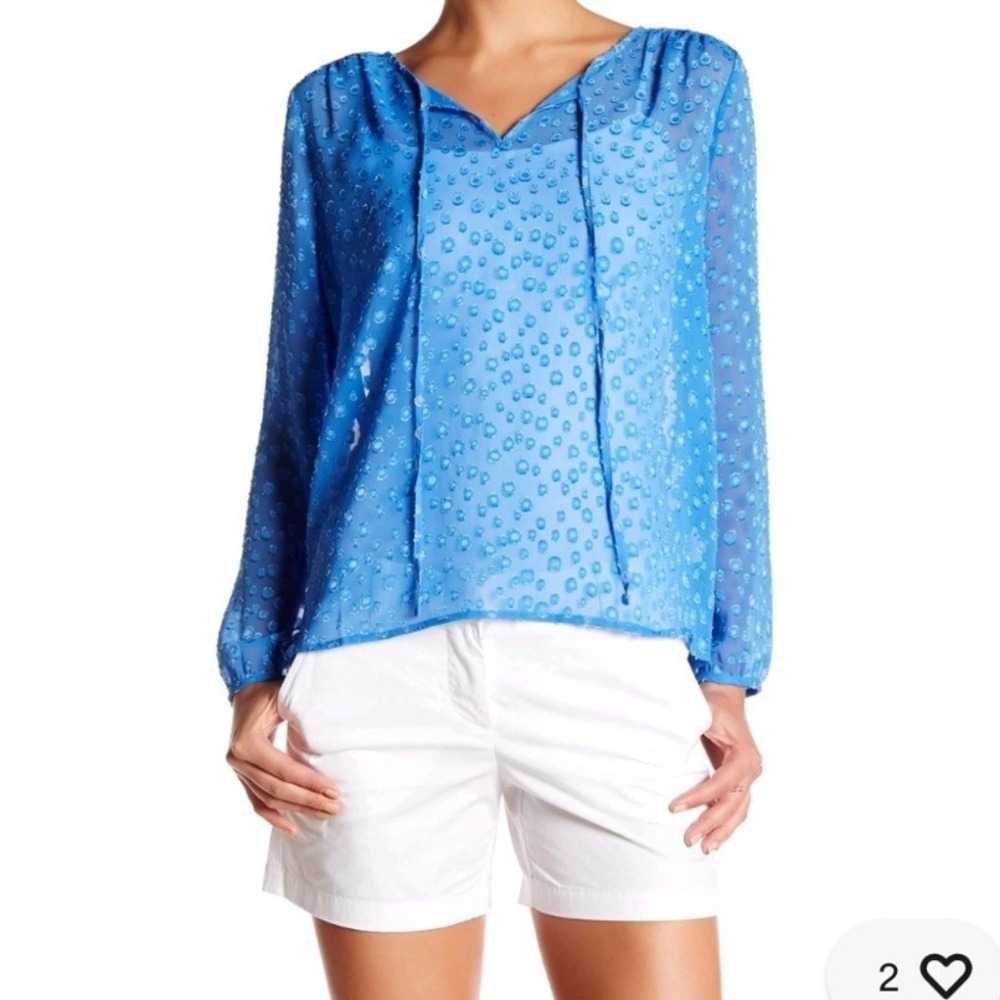 J.Crew Blue Clip Dot Tie Neck Long Sleeve‎ Blouse E4291 XL NEW $88